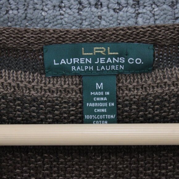 LRL Lauren Jeans Co Sweater Womens Medium M Brown Striped Long Sleeve V Neck - Picture 6 of 9